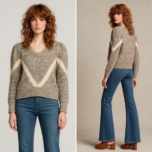 Vintage 80s Nannell Silk Angora Hand Knit Puff Sleeve Sweater L Mori Kei